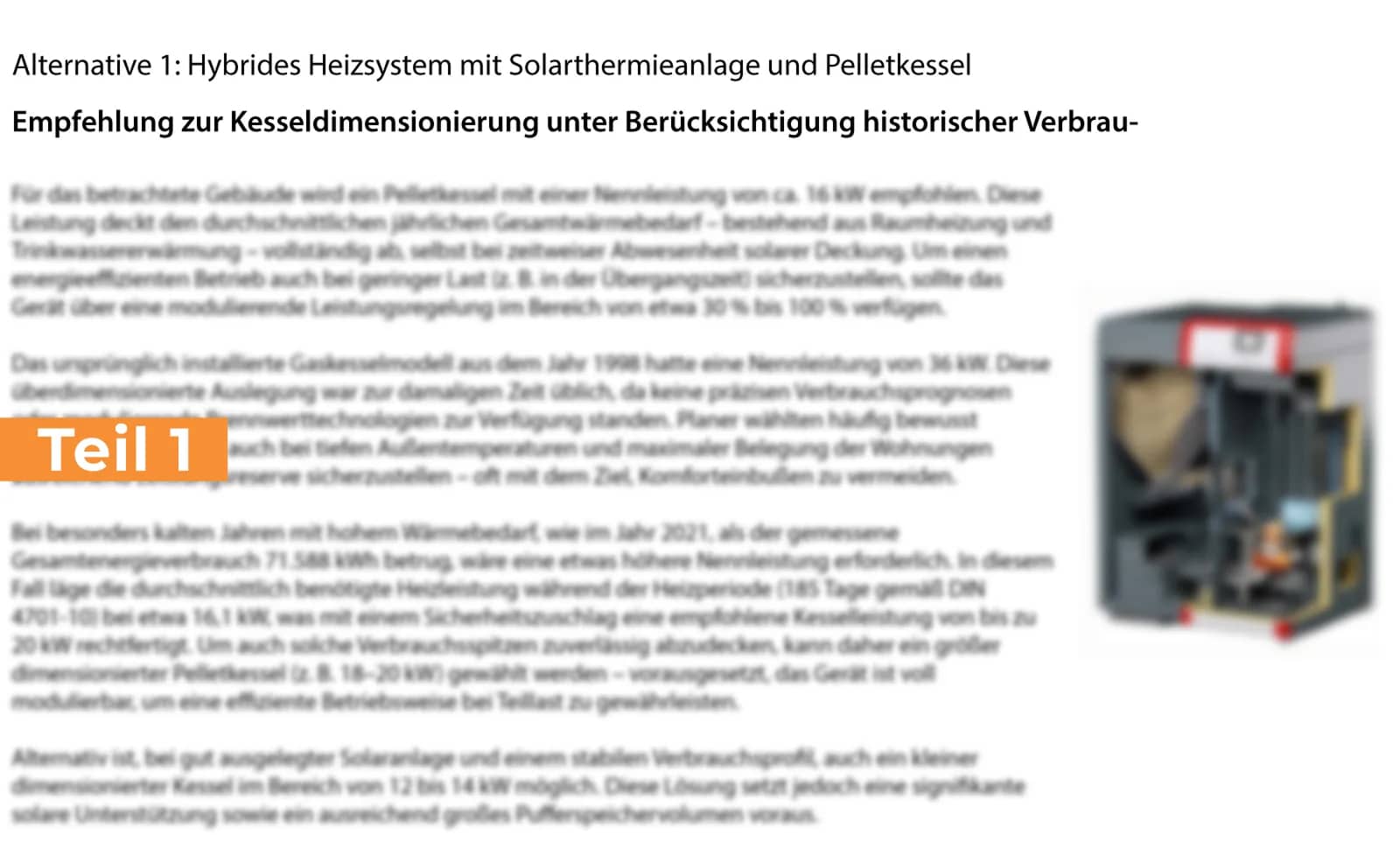 Grafik mit Textdokument zur Kesseldimensionierung